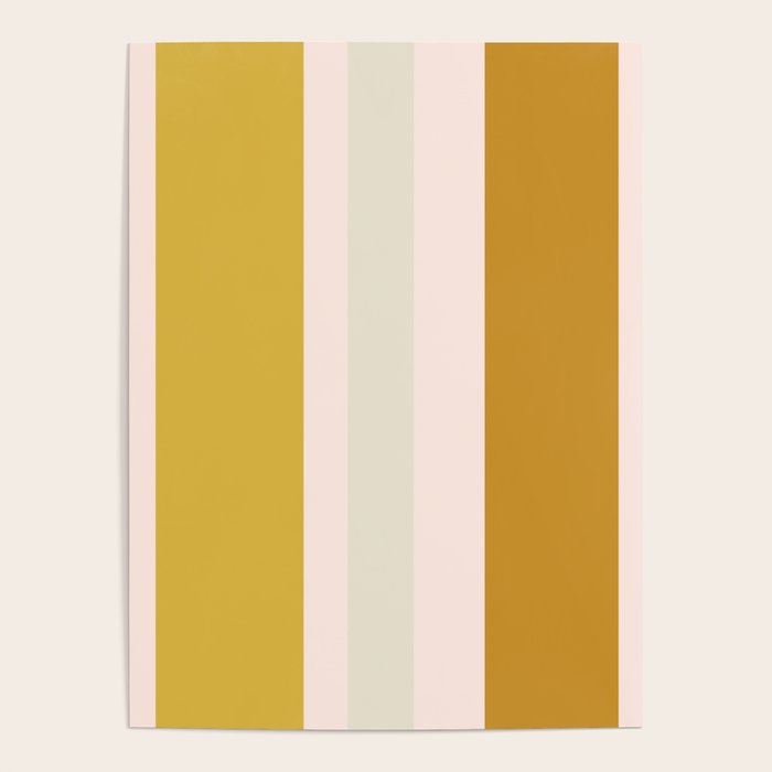 Blush Pink, Navy Blue, Mustard Yellow Big Stripes Pattern Poster Gallery Image 4