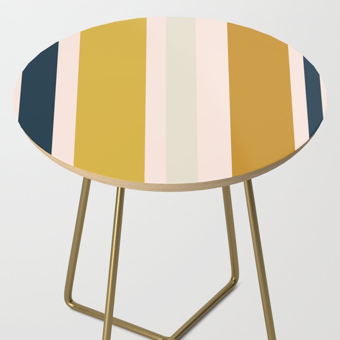 Blush Pink, Navy Blue, Mustard Yellow Big Stripes Pattern Side Table Gallery Image 2