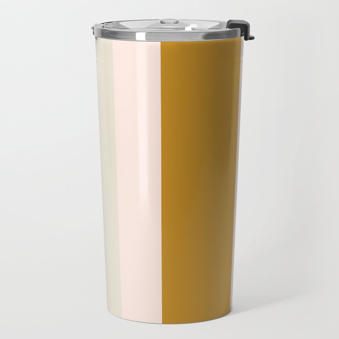 Blush Pink, Navy Blue, Mustard Yellow Big Stripes Pattern Travel Mug Gallery Image 2