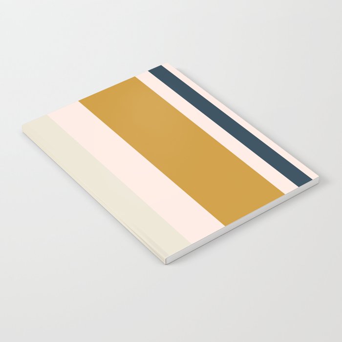 Blush Pink, Navy Blue, Mustard Yellow Big Stripes Pattern Notebook Gallery Image 1