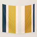 Blush Pink, Navy Blue, Mustard Yellow Big Stripes Pattern Wall Tapestry Gallery Image 4