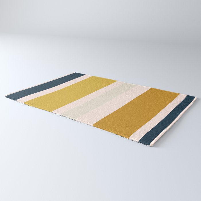 Blush Pink, Navy Blue, Mustard Yellow Big Stripes Pattern Rug Gallery Image 3