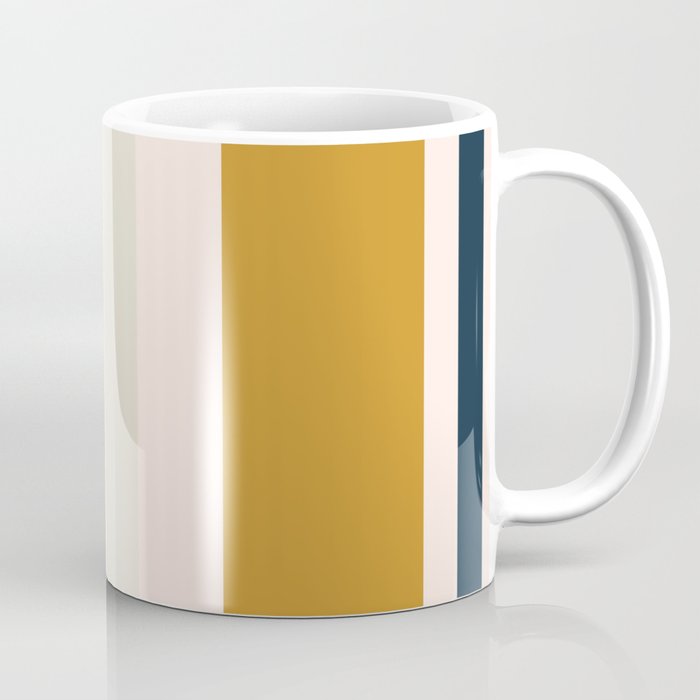 Blush Pink, Navy Blue, Mustard Yellow Big Stripes Pattern Coffee Mug Gallery Image 1