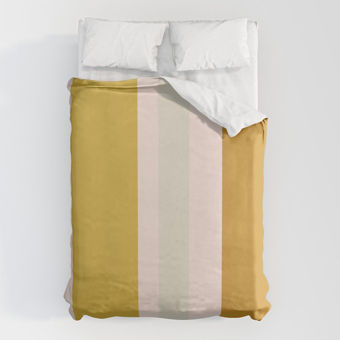 Blush Pink, Navy Blue, Mustard Yellow Big Stripes Pattern Duvet Cover Gallery Image 1