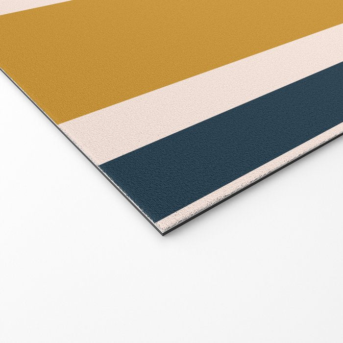 Blush Pink, Navy Blue, Mustard Yellow Big Stripes Pattern Welcome Mat Gallery Image 2