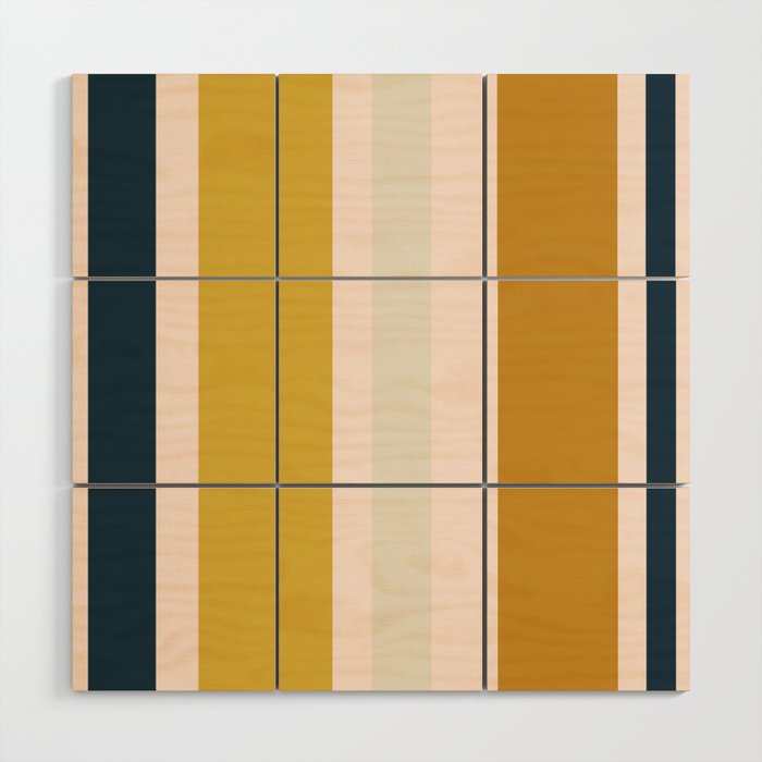 Blush Pink, Navy Blue, Mustard Yellow Big Stripes Pattern Wood Wall Art Gallery Image 1