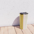 Blush Pink, Navy Blue, Mustard Yellow Big Stripes Pattern Travel Mug Gallery Image 4