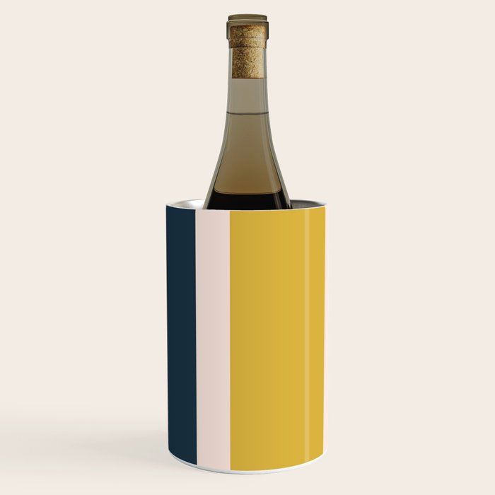 Blush Pink, Navy Blue, Mustard Yellow Big Stripes Pattern Wine Chiller Gallery Image 2