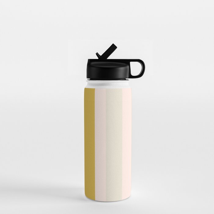 Blush Pink, Navy Blue, Mustard Yellow Big Stripes Pattern Water Bottle Gallery Image 1