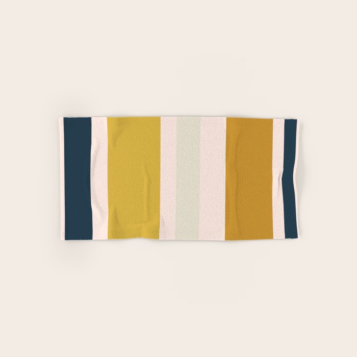 Blush Pink, Navy Blue, Mustard Yellow Big Stripes Pattern Towels Gallery Image 1