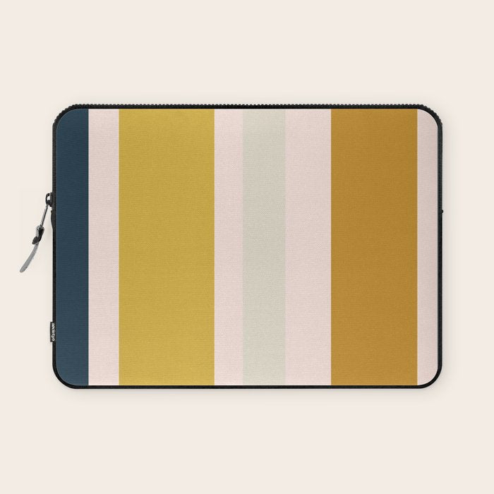 Blush Pink, Navy Blue, Mustard Yellow Big Stripes Pattern Laptop Sleeve Gallery Image 1