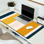 Blush Pink, Navy Blue, Mustard Yellow Big Stripes Pattern Desk Mat Gallery Image 2