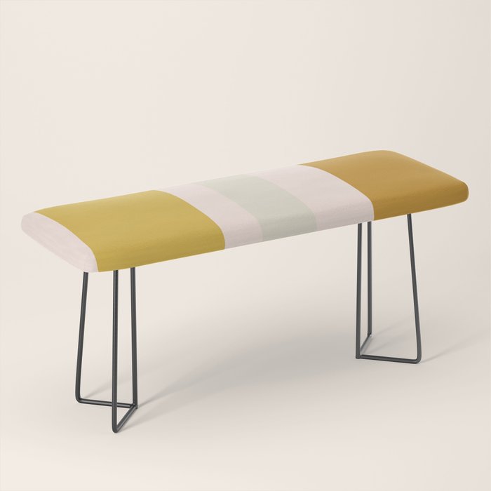 Blush Pink, Navy Blue, Mustard Yellow Big Stripes Pattern Bench Gallery Image 1