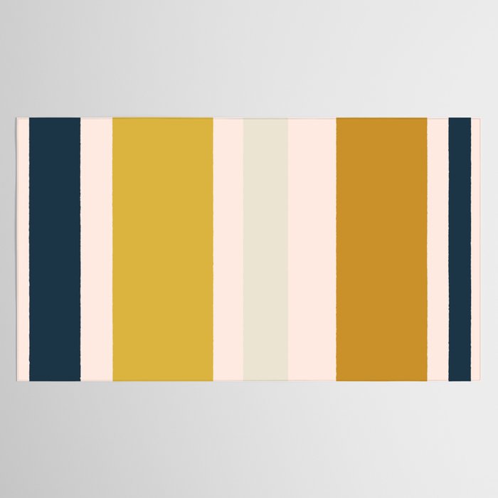 Blush Pink, Navy Blue, Mustard Yellow Big Stripes Pattern Tablecloth Gallery Image 2
