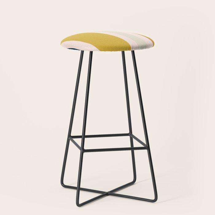 Blush Pink, Navy Blue, Mustard Yellow Big Stripes Pattern Stool Gallery Image 1