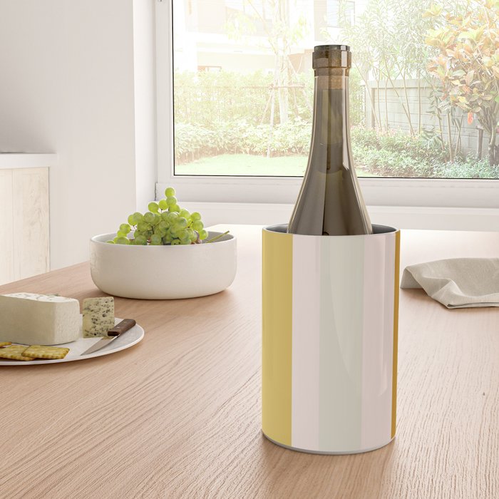 Blush Pink, Navy Blue, Mustard Yellow Big Stripes Pattern Wine Chiller Gallery Image 4