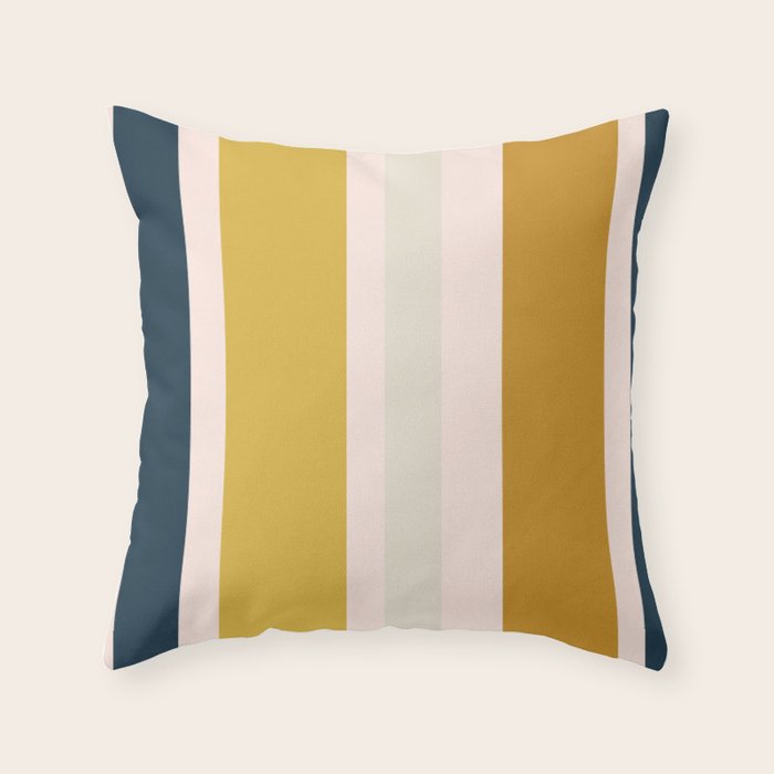 Blush Pink, Navy Blue, Mustard Yellow Big Stripes Pattern Throw Pillow Gallery Image 1