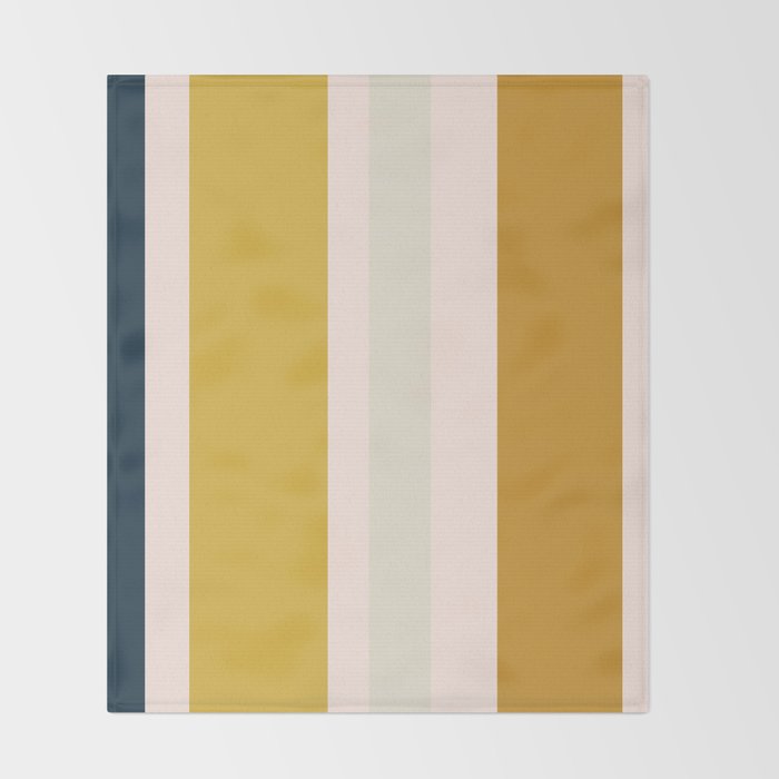 Blush Pink, Navy Blue, Mustard Yellow Big Stripes Pattern Throw Blanket Gallery Image 2