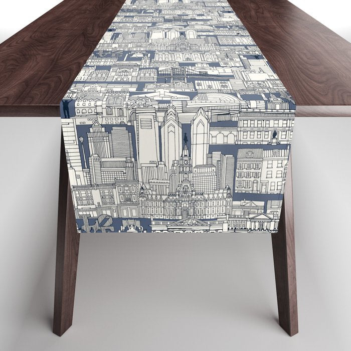 Philadelphia toile blue indigo Table Runner Gallery Image 1