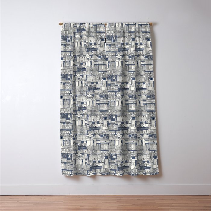 Philadelphia toile blue indigo Window Curtain Gallery Image 3