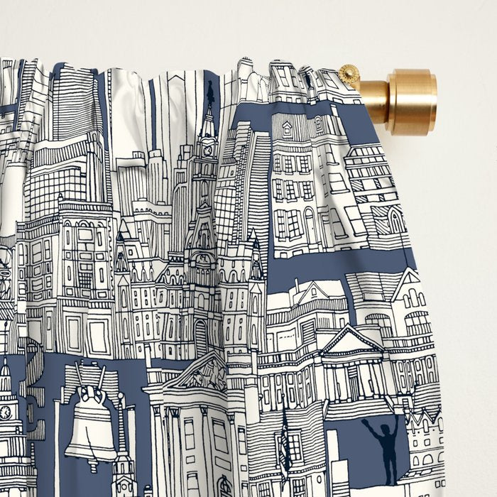 Philadelphia toile blue indigo Window Curtain Gallery Image 2