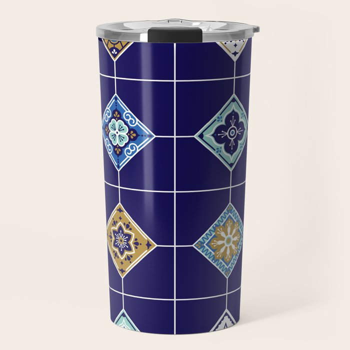 Talavera Mexican Tile - Navy & Bronze Palette Travel Mug Gallery Image 1