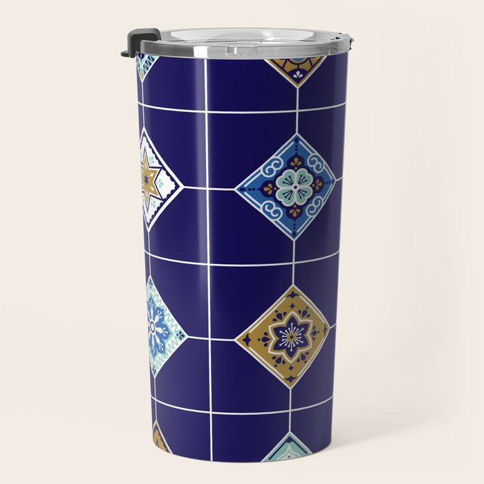 Talavera Mexican Tile - Navy & Bronze Palette Travel Mug Gallery Image 3