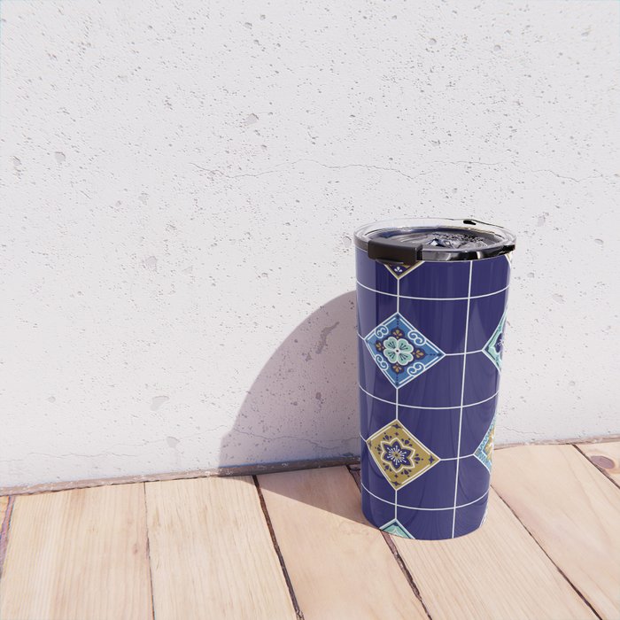 Talavera Mexican Tile - Navy & Bronze Palette Travel Mug Gallery Image 4