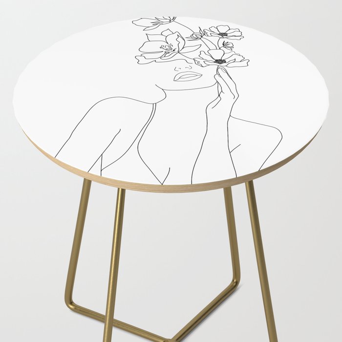 Minimal Line Art Woman with Flowers Side Table Gallery Image 2