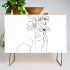 Minimal Line Art Woman with Flowers Credenza Gallery Image 1