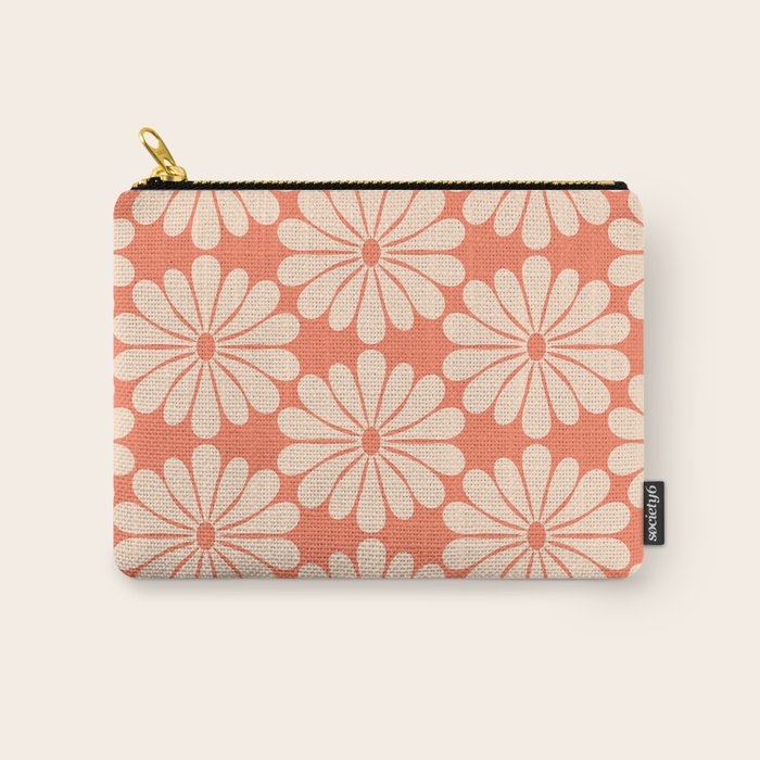 Retro Modern Daisy - Salmon and Off-white Carry All Pouch Gallery Image 1