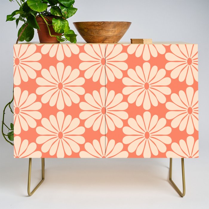 Retro Modern Daisy - Salmon and Off-white Credenza Gallery Image 1