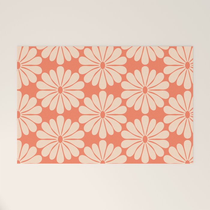 Retro Modern Daisy - Salmon and Off-white Welcome Mat Gallery Image 1