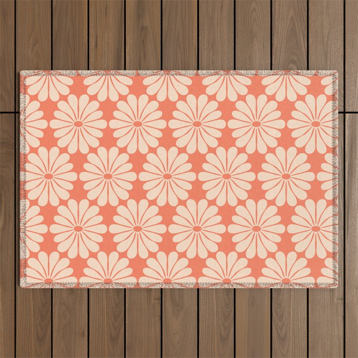 Retro Modern Daisy - Salmon and Off-white Outdoor Rug Gallery Image 1