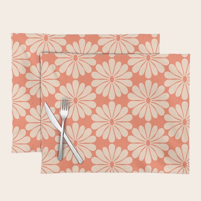 Retro Modern Daisy - Salmon and Off-white Placemat Gallery Image 1