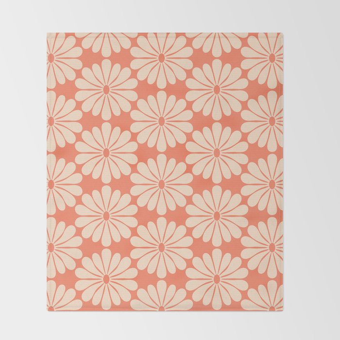 Retro Modern Daisy - Salmon and Off-white Throw Blanket Gallery Image 2