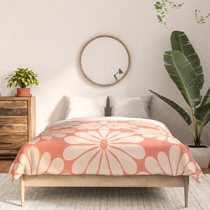Retro Modern Daisy - Salmon and Off-white Comforter Gallery Image 3