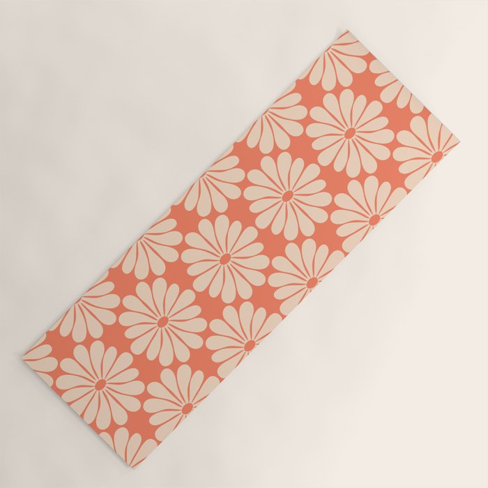 Retro Modern Daisy - Salmon and Off-white Yoga Mat Gallery Image 1