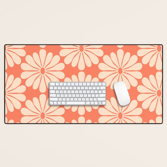 Retro Modern Daisy - Salmon and Off-white Desk Mat Gallery Image 1