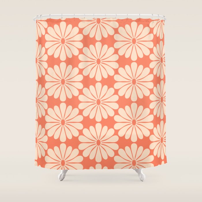 Retro Modern Daisy - Salmon and Off-white Shower Curtain Gallery Image 1