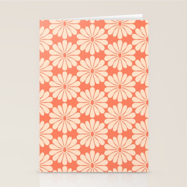 Retro Modern Daisy - Salmon and Off-white Stationery Card Gallery Image 1