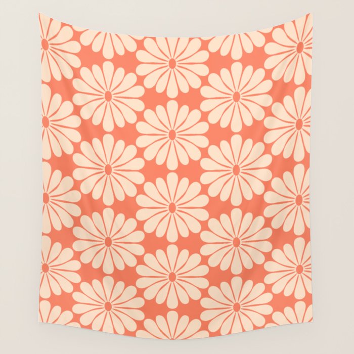Retro Modern Daisy - Salmon and Off-white Wall Tapestry Gallery Image 1