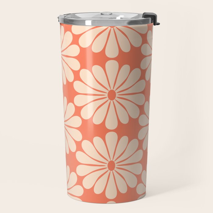 Retro Modern Daisy - Salmon and Off-white Travel Mug Gallery Image 2