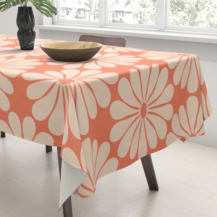 Retro Modern Daisy - Salmon and Off-white Tablecloth Gallery Image 3