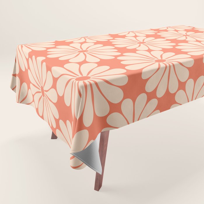 Retro Modern Daisy - Salmon and Off-white Tablecloth Gallery Image 1