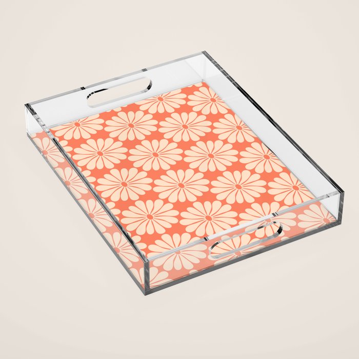 Retro Modern Daisy - Salmon and Off-white Acrylic Tray Gallery Image 1