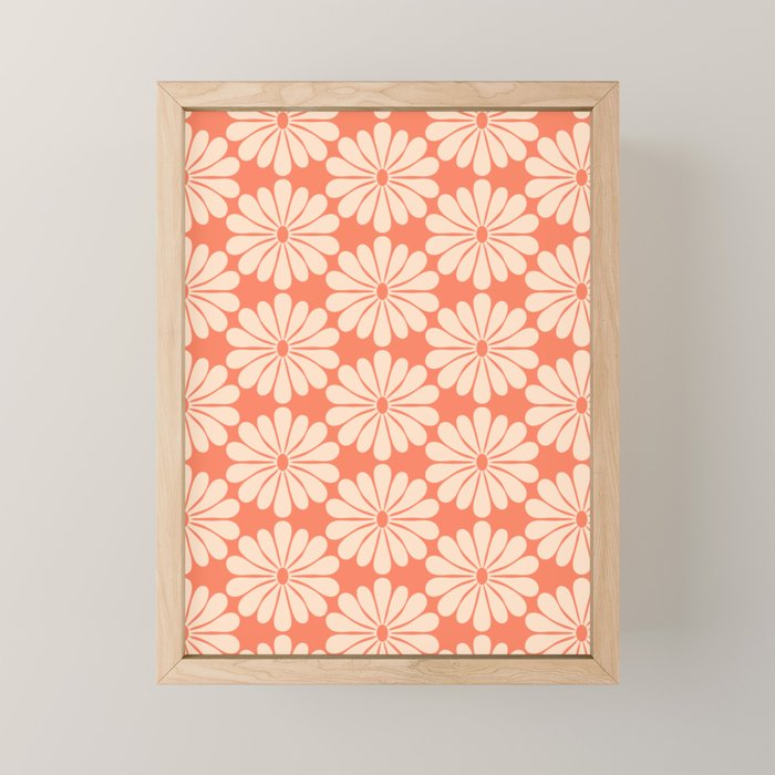 Retro Modern Daisy - Salmon and Off-white Mini Art Print Gallery Image 1