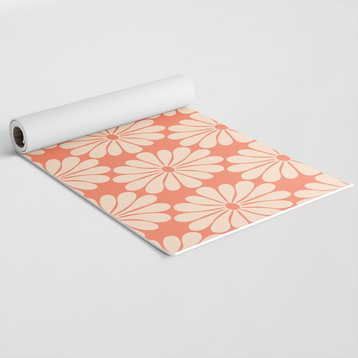 Retro Modern Daisy - Salmon and Off-white Yoga Mat Gallery Image 2