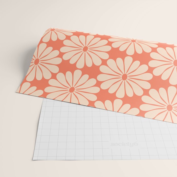 Retro Modern Daisy - Salmon and Off-white Wrapping Paper Gallery Image 2