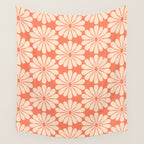Retro Modern Daisy - Salmon and Off-white Wall Tapestry Gallery Image 4